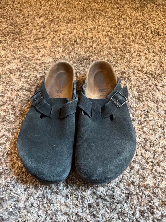 Birkenstock Shoes - Birkenstock Black Suede Boston Clogs with Buckle